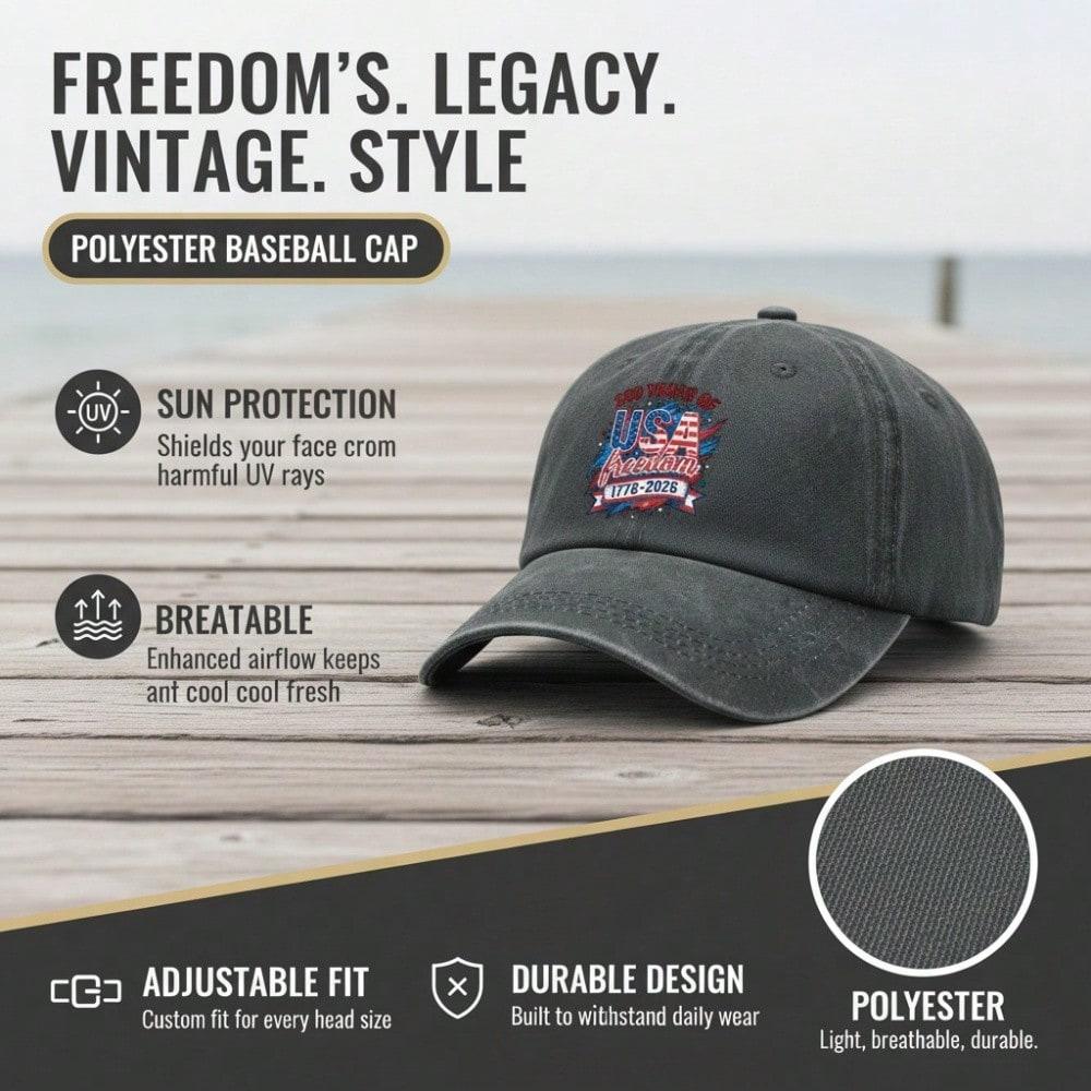 Patriotic Baseball Cap - USA Freedom Print Adjustable Vintage Style Hat For Men Women, Soft Fabric Casual Daily Wear