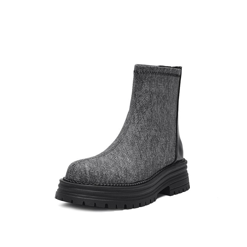 Мода Европейская и Американская мода Короткие сапоги Новая осень 2024 Толстая подошва Высокая талия Короткие сапоги Plataforma Mujer Zapatos De Mujer