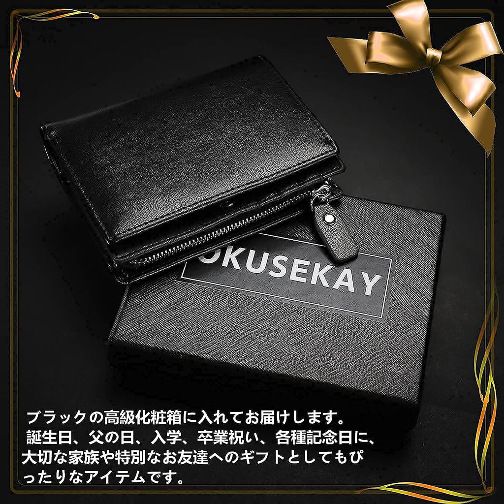 OKUSEKAY Bifold Genuine Large Zipper Coin Folding Business Day Gift Men's Wallet, Leather, [3rd Generation], Capacity, L-Shaped Purse, Lightweight,