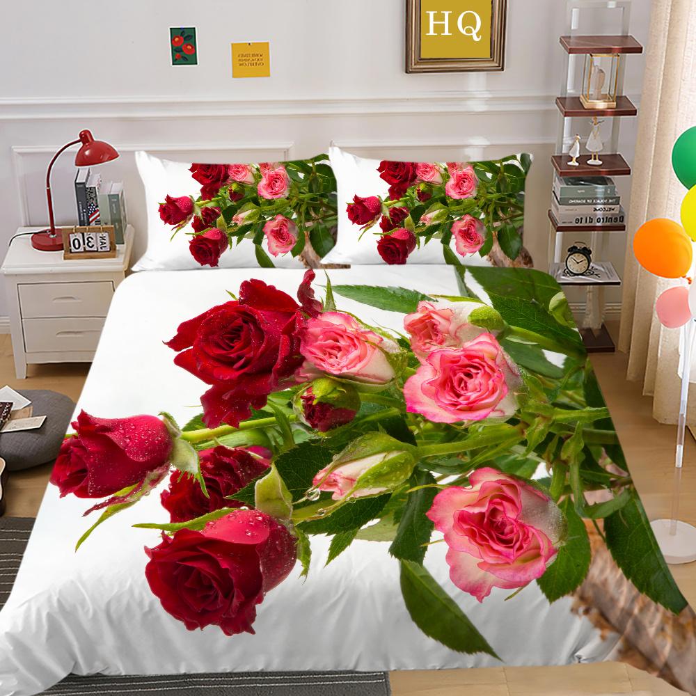 Комплект постельного белья из микрофибры с 3D принтом цветов, пододеяльник королевского размера, комплект постельного белья высокого качества для девочек, декор для спальни