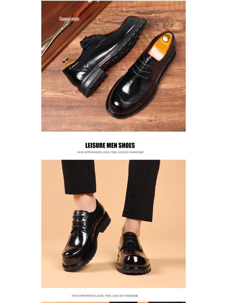 Мужские туфли из натуральной кожи - Осень/Зима, Повседневный стиль, Толстая подошва, Коровья кожа, Стиль для работы.