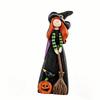 Pumpkin Accent Halloween Witch Figurine Wooden Material Halloween Witch Ornament  Tabletop Use