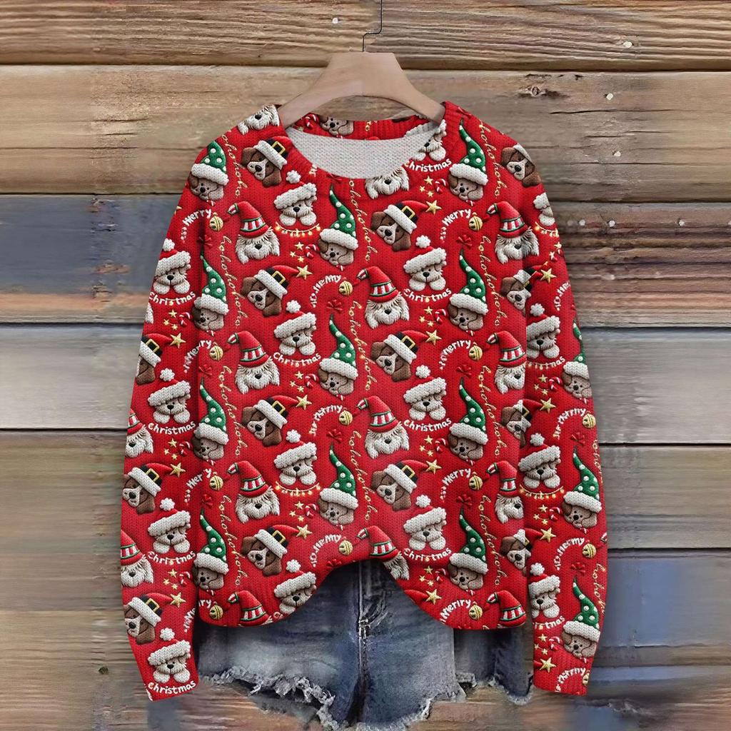 Женский рождественский свитер Милый забавный рождественский свитер Осень и зима Свитер с длинным рукавом вязаный