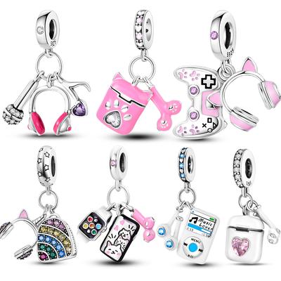 Стерлингового серебра 925 пробы, гарнитура, музыкальные игровые консоли, подвески, бусины, подходят для ожерелья, браслета, ювелирные изделия, подарок, сделай сам, для женщин 