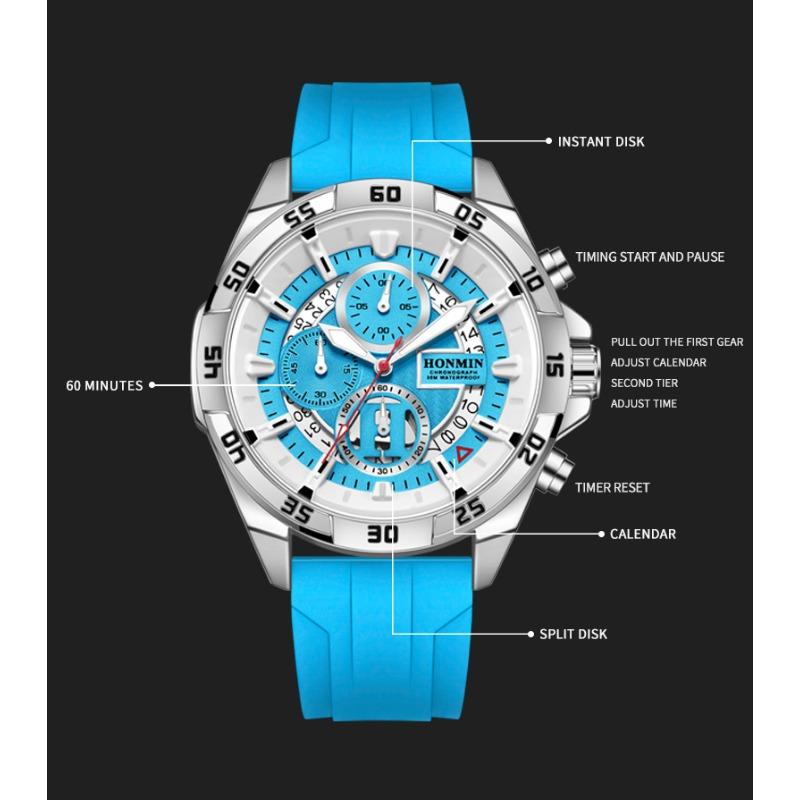 Роскошные Мужские Наручные Часы Топ Кварцевые Оригинальный Силиконовый Ремешок Мужские Часы Дата Хронограф Водонепроницаемые Светящиеся Мужские Часы Мужские+Коробка