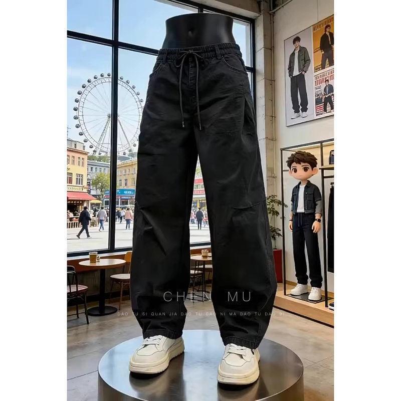 Black American scimitar pants men's thin ruffian handsome high-end casual overalls loose straight sports trousers