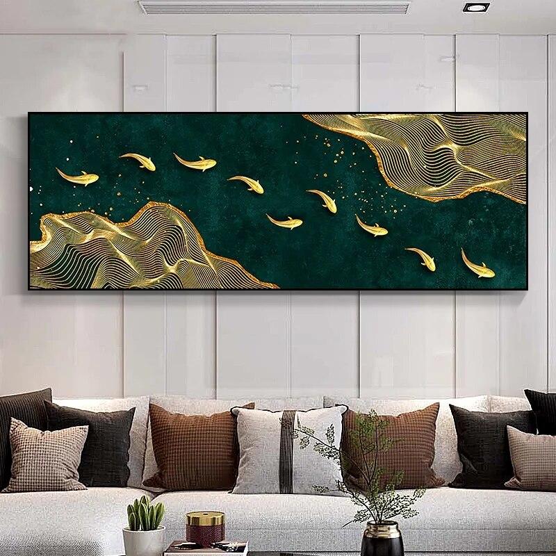 Китайский стиль кои холст плакат и принты девять рыб иллюстрации фэн-шуй карп лотос пруд настенное искусство живопись для декора без рамки