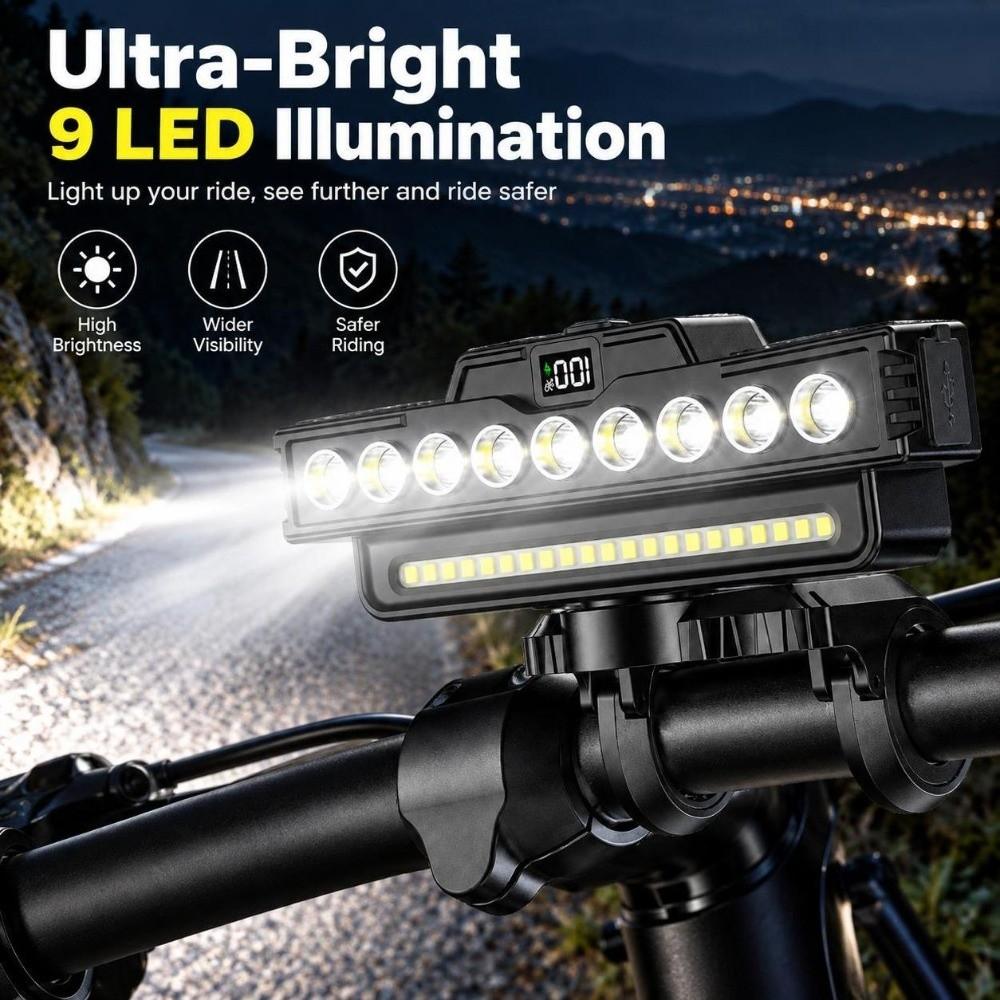USB Rechargeable Bike Front Lights 9LED Cycling Flashlight Universal MTB Head Lamp Night Riding