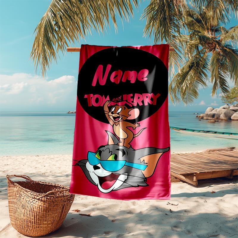 Personalized customized proof beach towel with Tom and Jerry pattern - soft, absorbent,quick-drying,perfect swimming,camping&bathing