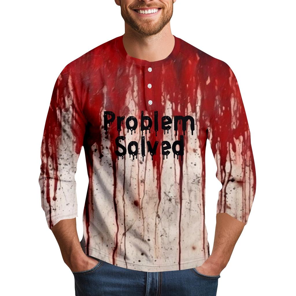 Men's Halloween Print Raglan Dralan Three-quarter Sleeve Casual Top