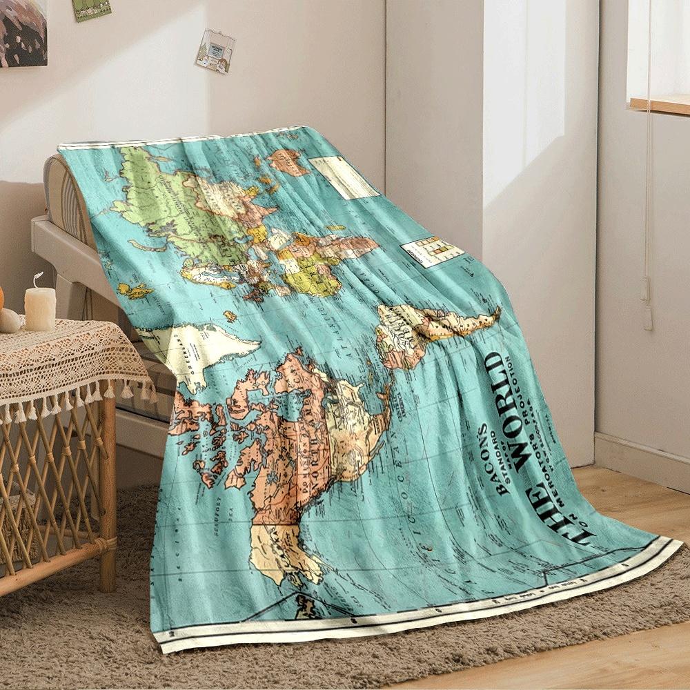 The map displays an inverted world projection with countries labeled clearly. for all seasons blanket lunch break throw gift