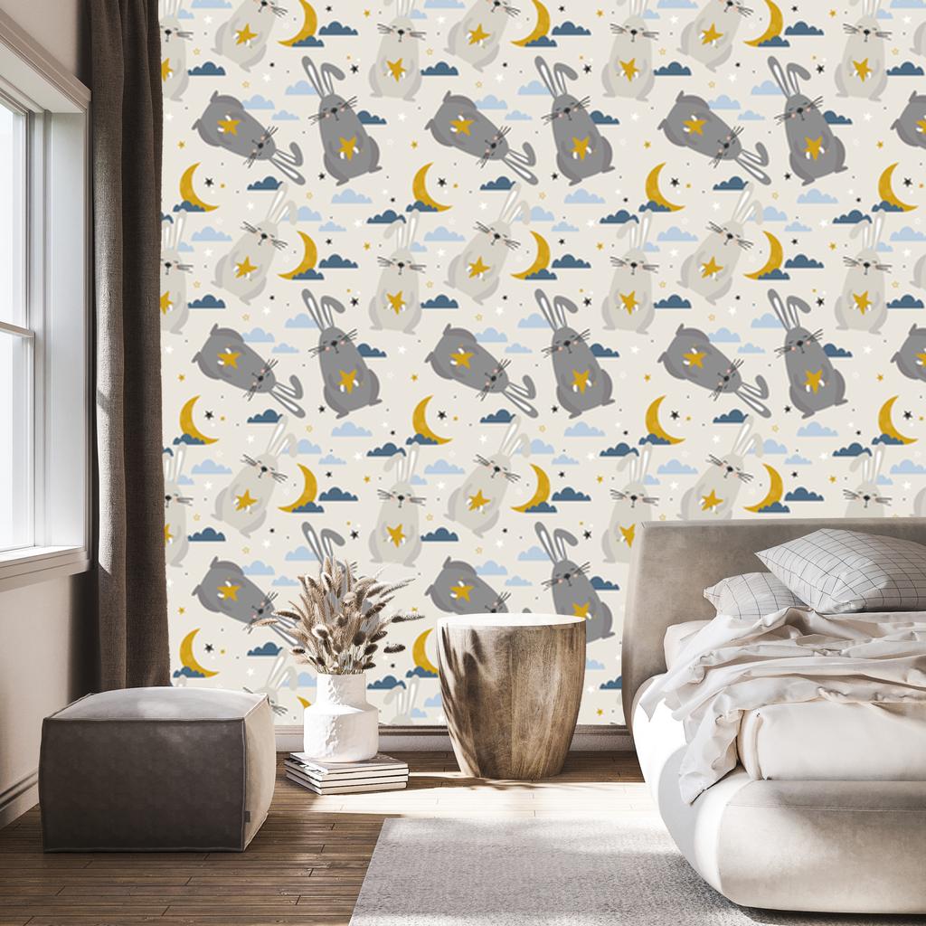 Rabbits in front of clouds wallpaper for living room and bedroom 50x1000