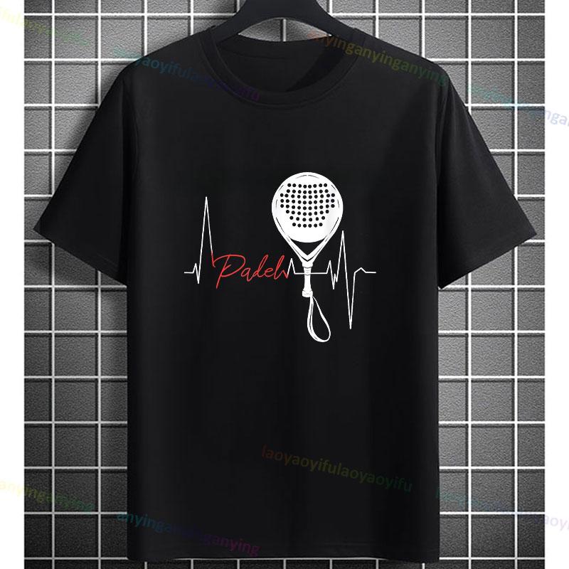 Unisex Funny Padel Tennis Graphic TShirt Black with White Padel Racket Ball Design Pure Cotton Casual Short Sleeve Tshirt