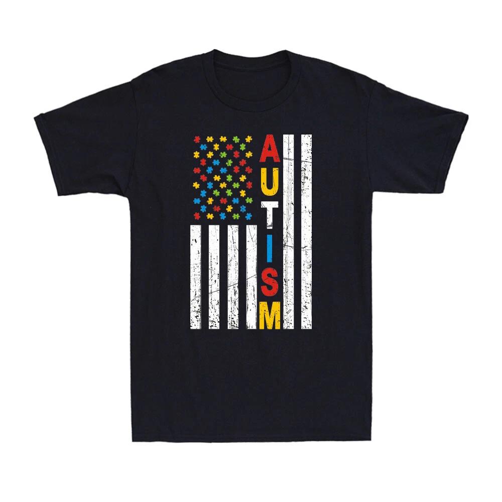 Autism Awareness Support Autism Puzzle Piece Flag Autism Awareness Men's T-Shirt