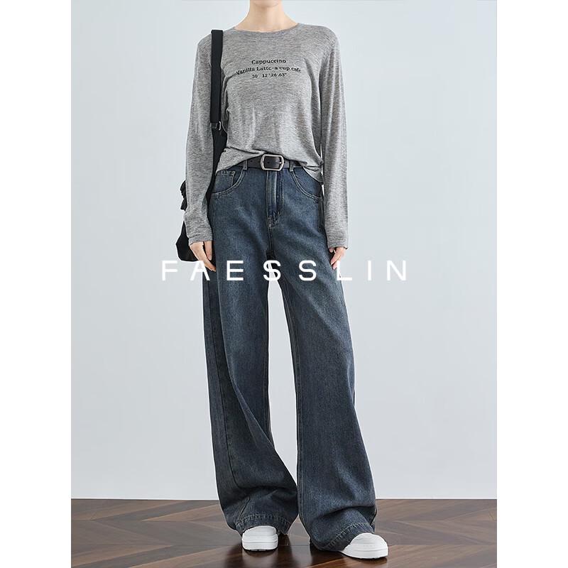 FAESSLIN Женские джинсы с высокой талией, прямые, с широкими штанинами
