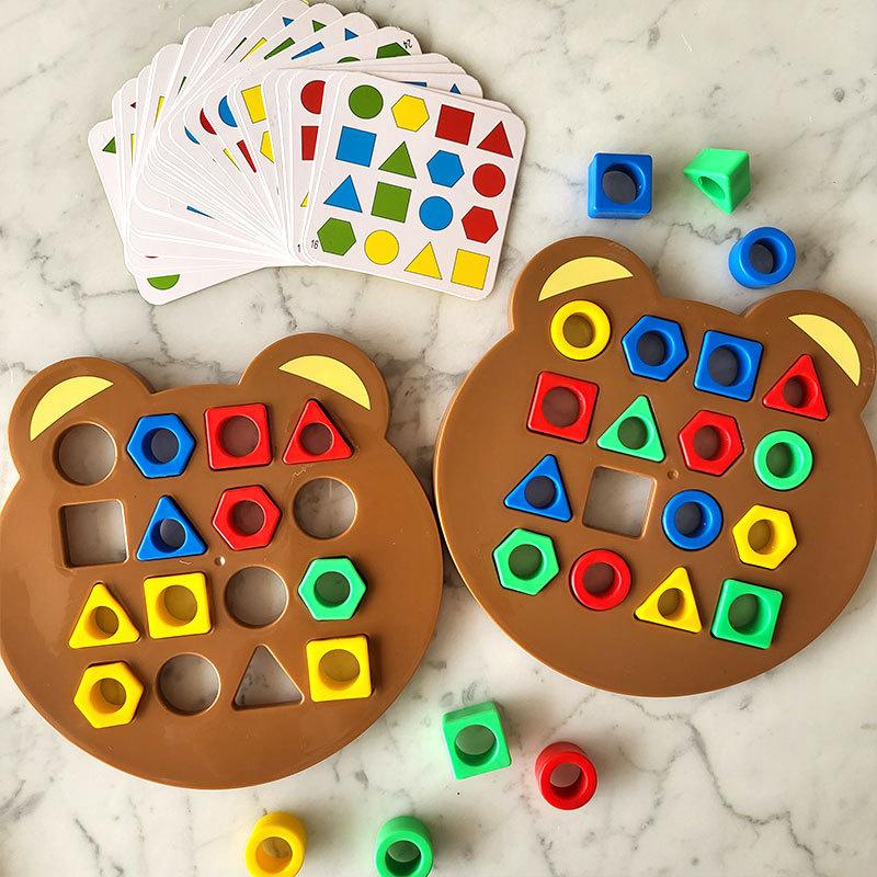 Children'S Early Education Puzzle Bear Geometry Matching Montessori Education Block Parent Child Interactive Board Game