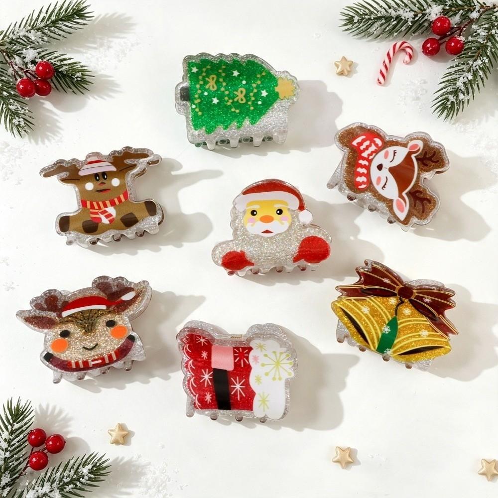Elk Santa Claus Shark Clip Acrylic Cartoon Hair Grab Clip Cute Christmas Tree Hair Claw Girl