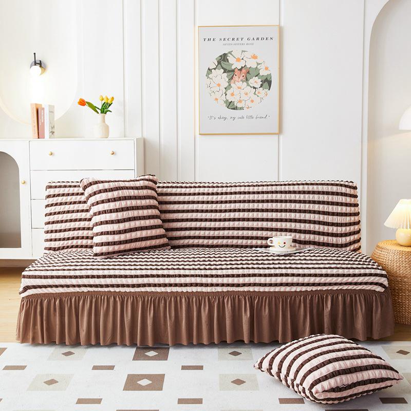 Чехол для дивана-кровати из однотонной ткани Seersucker, без подлокотников