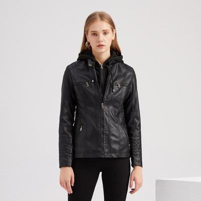 Женская весна-осень с капюшоном из двух частей, съемная кожаная куртка большого размера из искусственной кожи, S-4XL