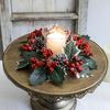 Christmas Candle Ring Artificial Pinecones Red Berries Candlestick Garland Realistic Xmas