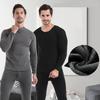 2 Pcs/Set Winter Men Thermal Underwear Set Round Neck Long Sleeve Warm Thick High Elasticity Slim Fit Open Crotch Men Pajamas Set Sports Top Pants Set