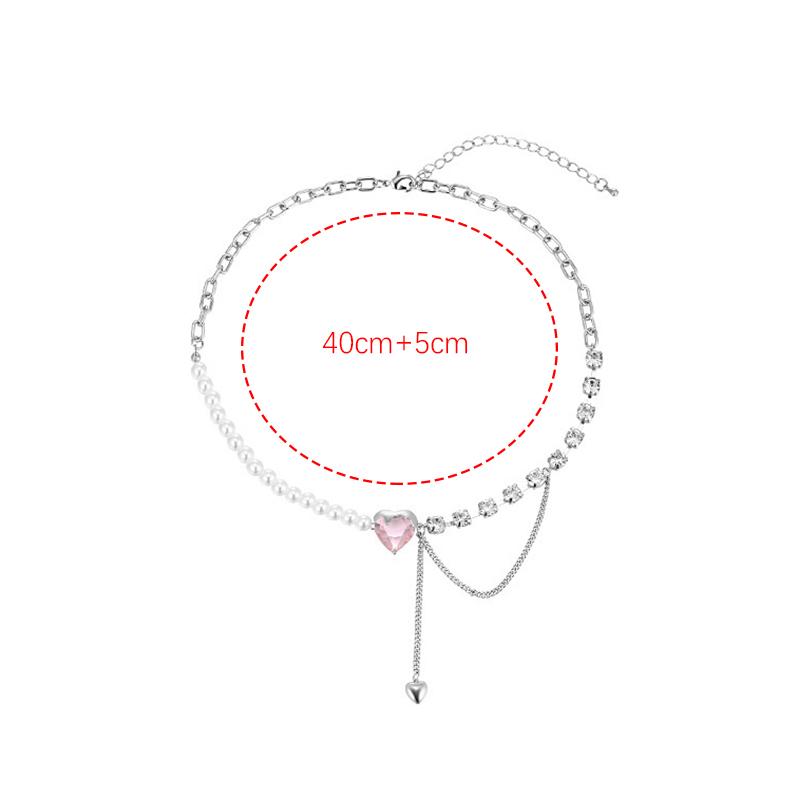 Корейское ожерелье с подвеской в виде сердца из жемчуга и циркония для женщин и девочек, колье с цепочкой в стиле панк, асимметричное ожерелье с ключицей, эстетика Y2K