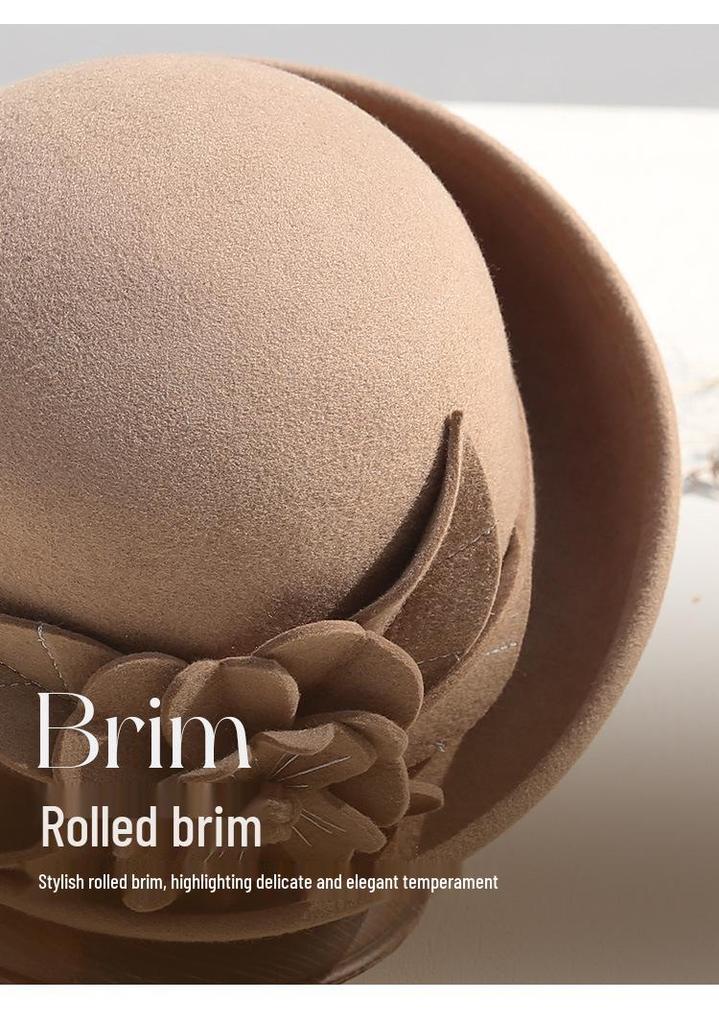 Женская ретро-шляпа-ведро из шерстяного фетра - Элегантные складки по краю для осени/зимы