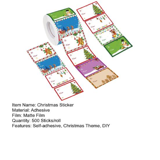 500 шт./рулон Рождественские подарочные бирки Мультяшный Санта Снеговик Олень Елка Кому и от Именные бирки Сделай сам Коробка для подарка Поздравительная открытка Конверт Самоклеящаяся этикетка