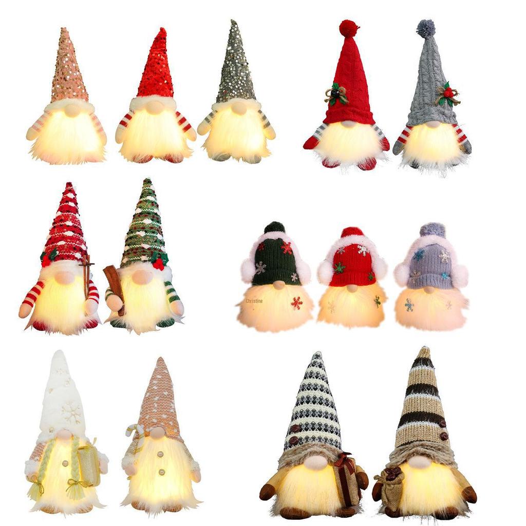 Кукла Рудольф и украшения в виде гномов без лиц с огоньками и пайетками для Рождества