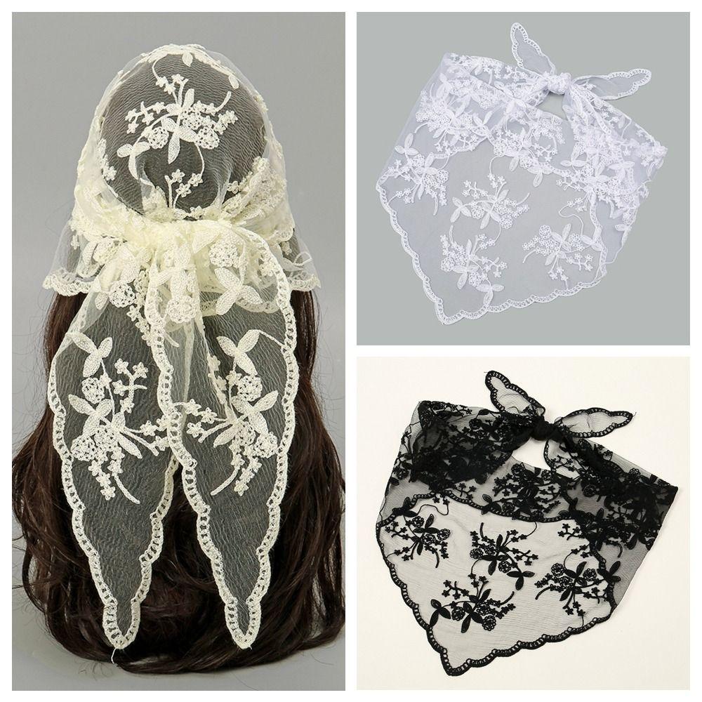 Hollow Out Lace Scarf Embroidery Hair Scarf Headband New Lace HandkerChiefs Women
