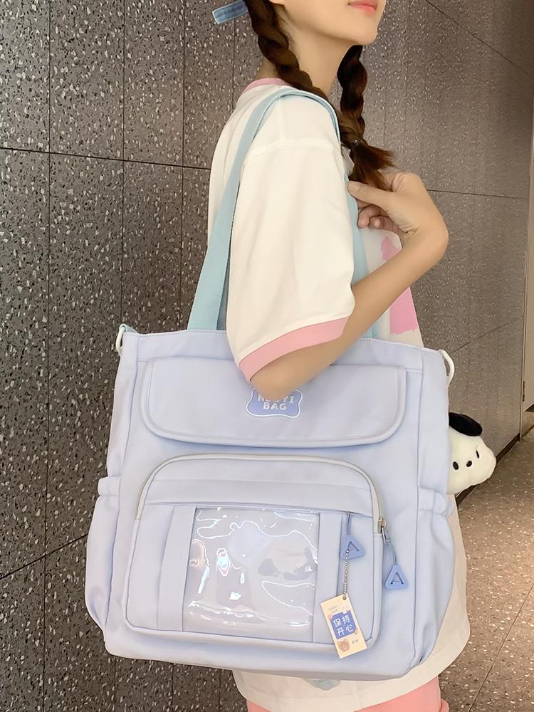 Ins Girl College Style Canvas Messenger Bag Small Fresh Large Capacity Female Student Class Commuting Shoulder Bag