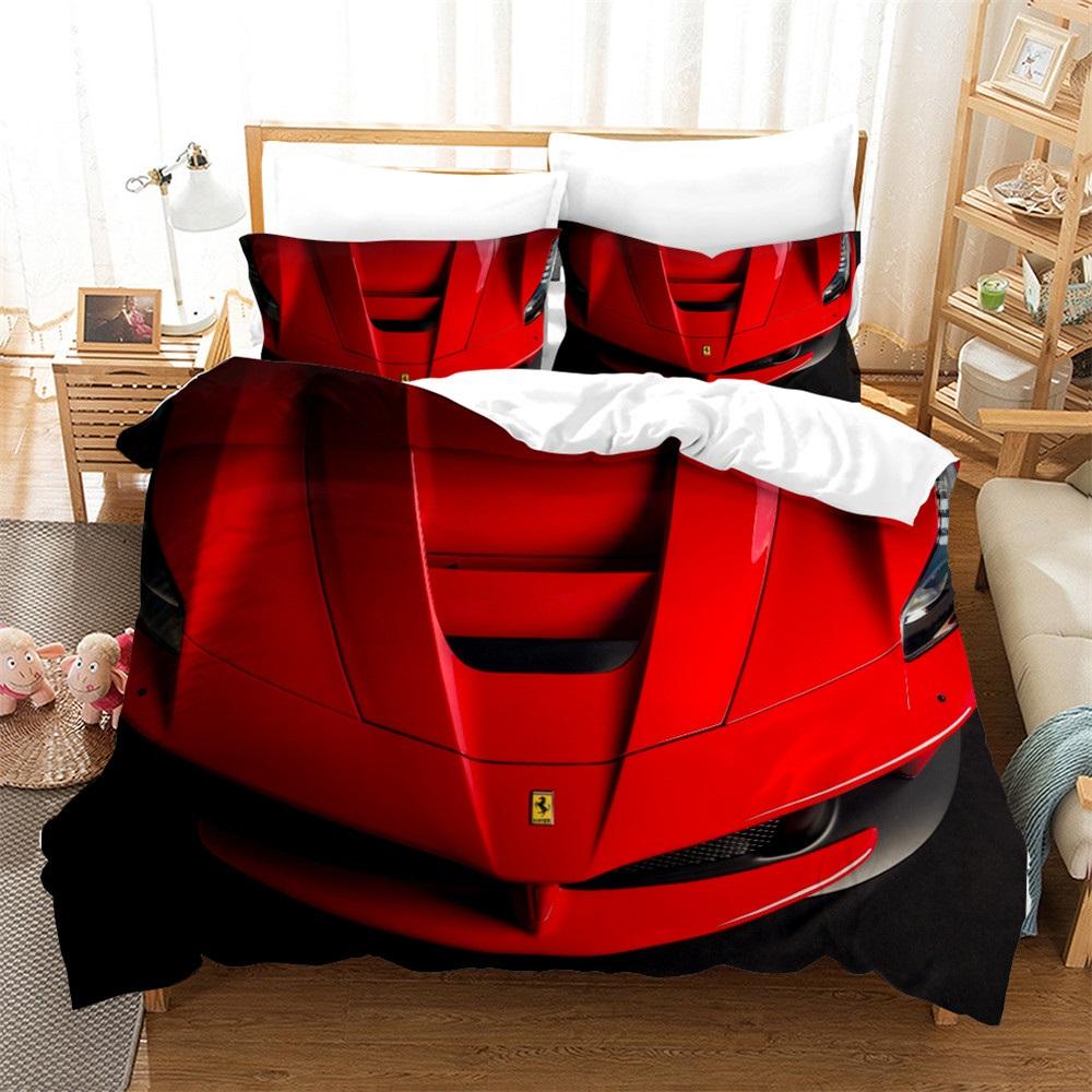 Speed Sports Car Duvet Cover Set Full Queen Size Red Cool Racing Car Bedding Sets Speed Automobile Extreme Sport Quilt Cover Set