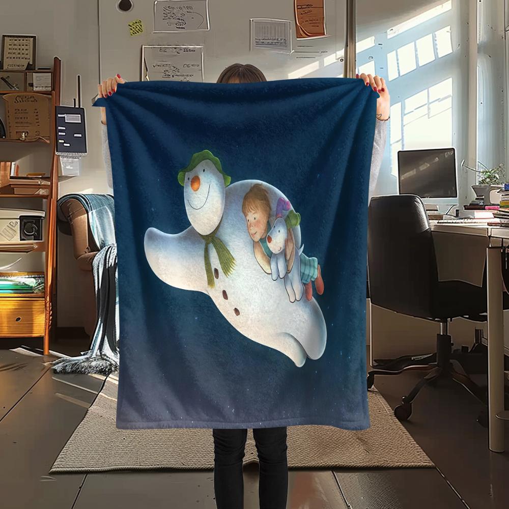 1PC The Snowman Print Flannel Blanket, High quality All Seasons, Home Decor, Warmth and Comfort, Perfect for Christmas Gifts