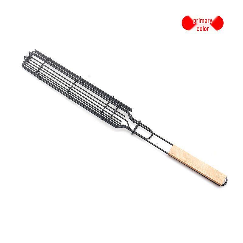 Корзина для жарки сосисок и хот-догов из нержавеющей стали для барбекю с деревянной ручкой