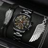 3pcs/set 1pc Men's Fashion Round Dial Quartz Watch & 1pc Bracelet & 1pc Neckalce, Ideal Choice for Gifts