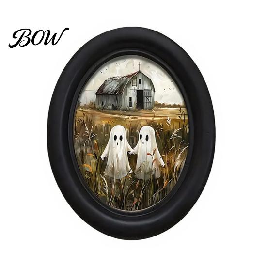 Niche Halloween Wall Decorations Ghost Art, Cute Table Sign, Vintage Oval Framed Decor Picture, Decorative Art for Mantel Living Room Bedroom