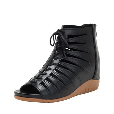 Клиновидный каблук полые крутые ботинки новые летние головные шнуровка высокие римские ботинки с рыбьим носком крутые ботинки женские -