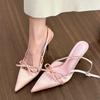 Design Summer New Sexy Pointed Bow Sandals Women Heeled High Heels Wedding Party Women's  Pink Heels