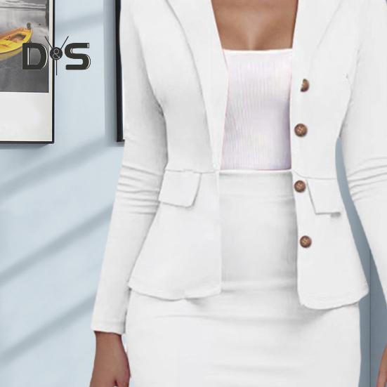 Женский деловой костюм с юбкой, пиджак с длинным рукавом и юбка-карандаш, повседневный офисный комплект из 2 предметов