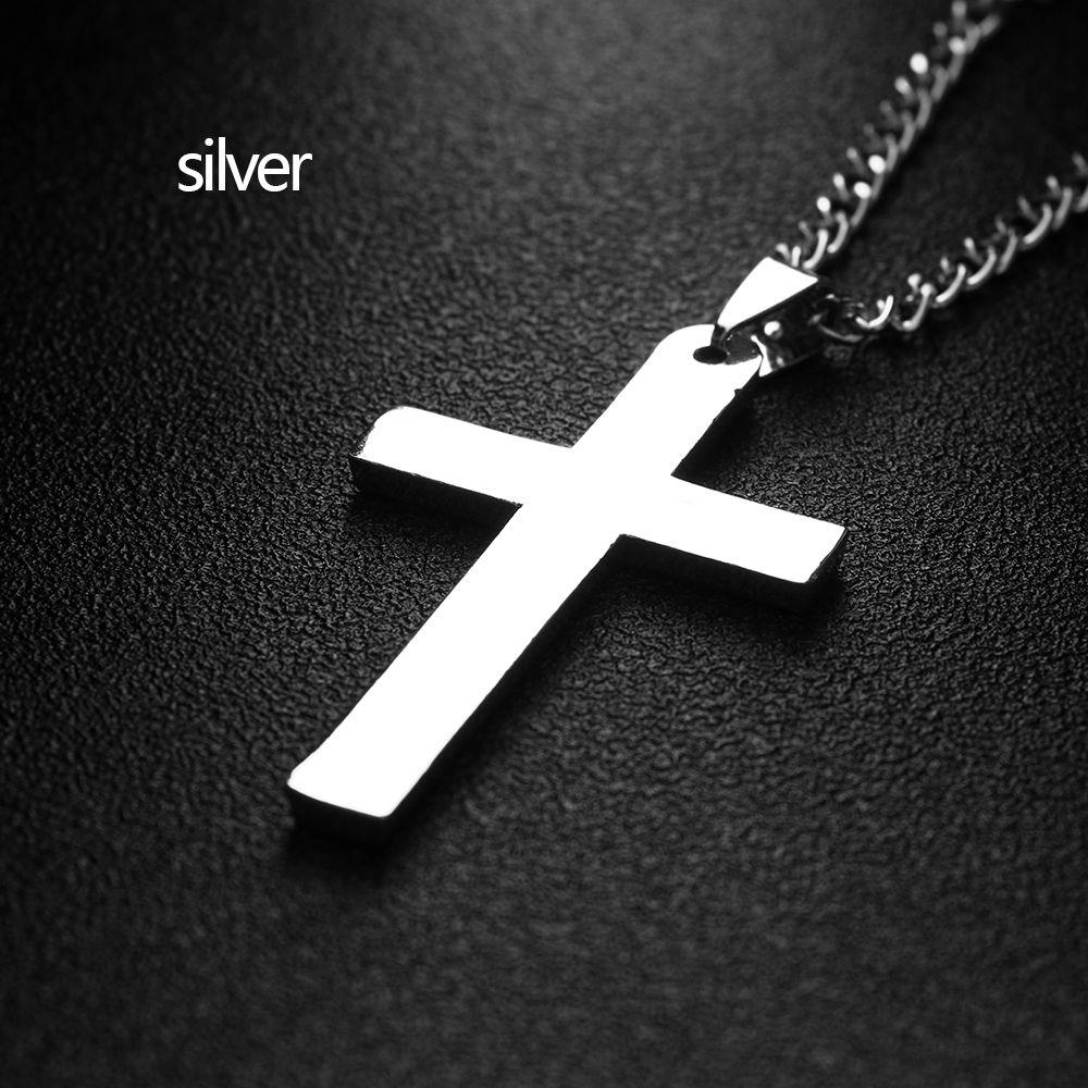 Jewelry Statement Alloy Stainless Steel Cross Pendant Link Chain Men Necklace