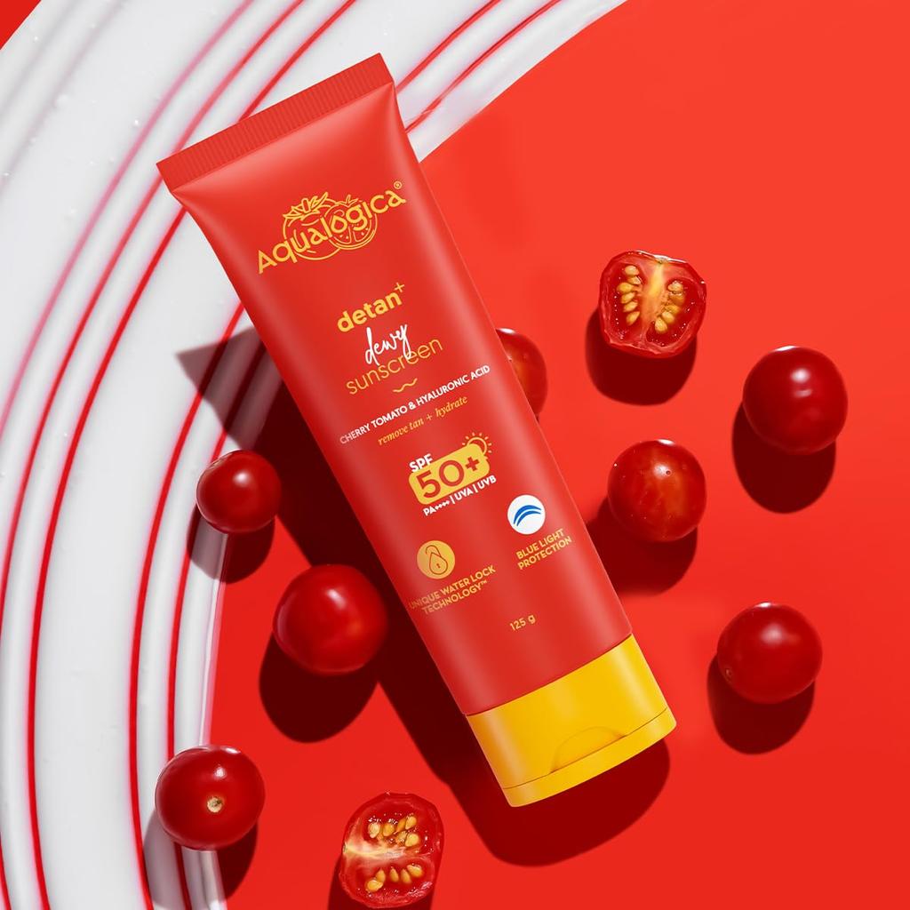 Aqualogica Солнцезащитный гель Detan+ с эффектом сияния, легкий, SPF 50+ и PA++++ | Для защиты от UVA/B и синего света | Для нормальной, чувствительной и сухой кожи | Загар