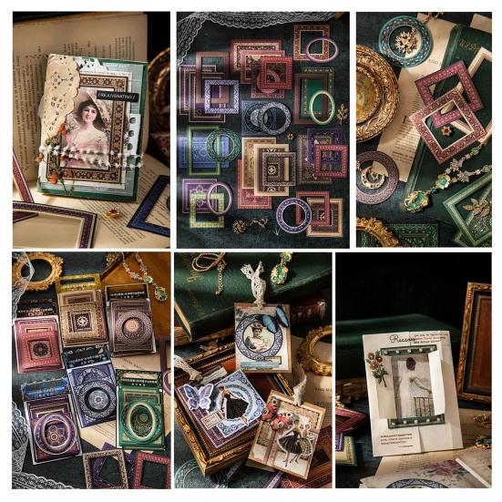 1 Pack Pocket Material Stickers Writable Paper Self-adhesive Floral Motifs Frame Scrapbooking Photocard Dairy Decal Gift Student Supply