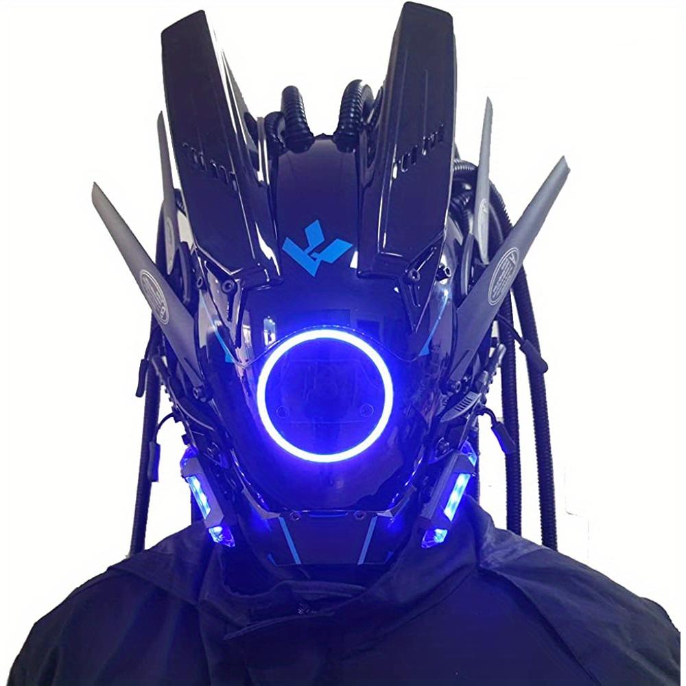 New Tubular Braid Black Cyberpunk Mask Round Light Wing LED Light-emitting Mask Cosplay Sci-fi Gear Party Music Festival