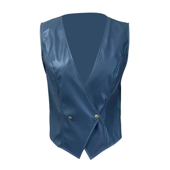 Women Vest Faux Leather Low-cut Sleeveless V Neck Solid Color Slim Fit Button Closure CardiganSoft Breathable Casual