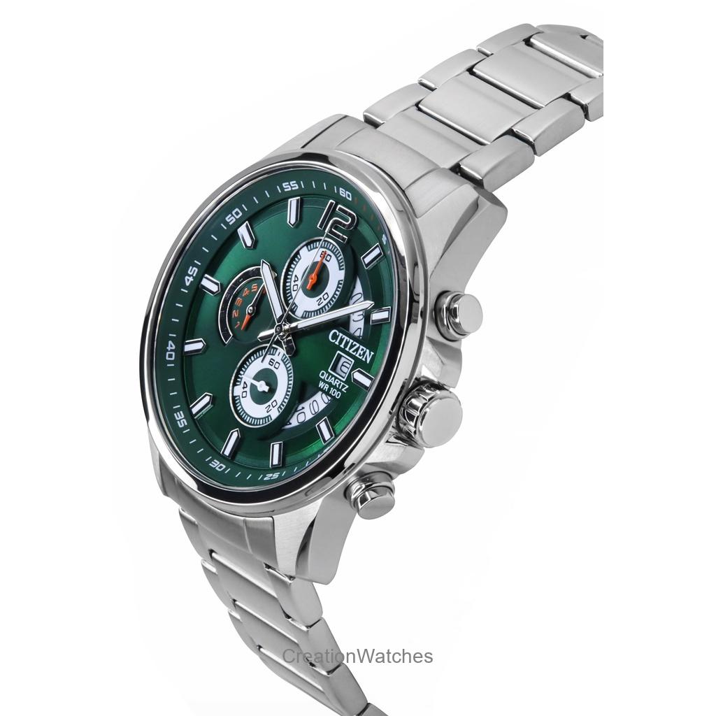Citizen Chronograph Stainless Steel Green Dial Quartz AN3690-56X 100M Men's Watch