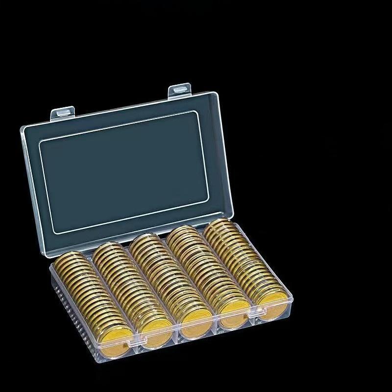 100Pcs Coin Capsule Case and Adjustable (17/20/25/27/30mm) Protect Black Gasket Coin Holder with Plastic Storage Organizer Box