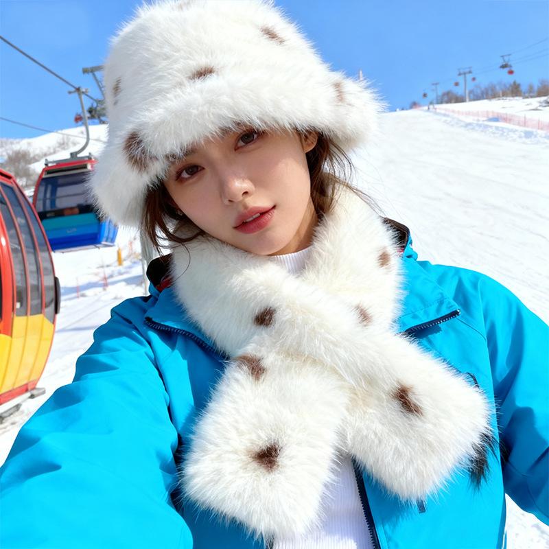 Imitation Fox Hair White Fisherman Hat Children Winter Windproof Plush Bucket Hat Versatile Warm Thickened Scarf Basin Hat