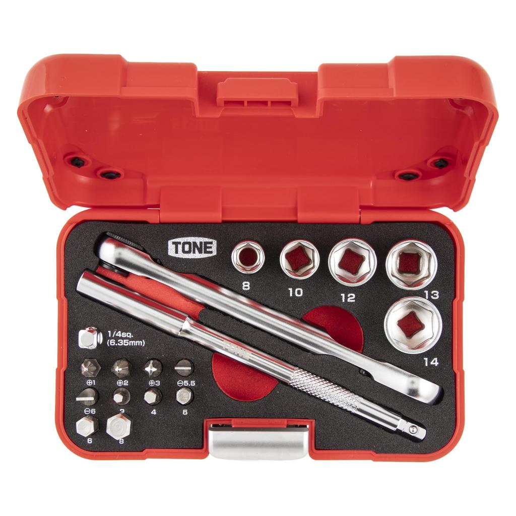 TONE Socket Wrench Bit Set MIX21620P Bit Insertion Red Contents 18 Items &6.35mm (1/4")