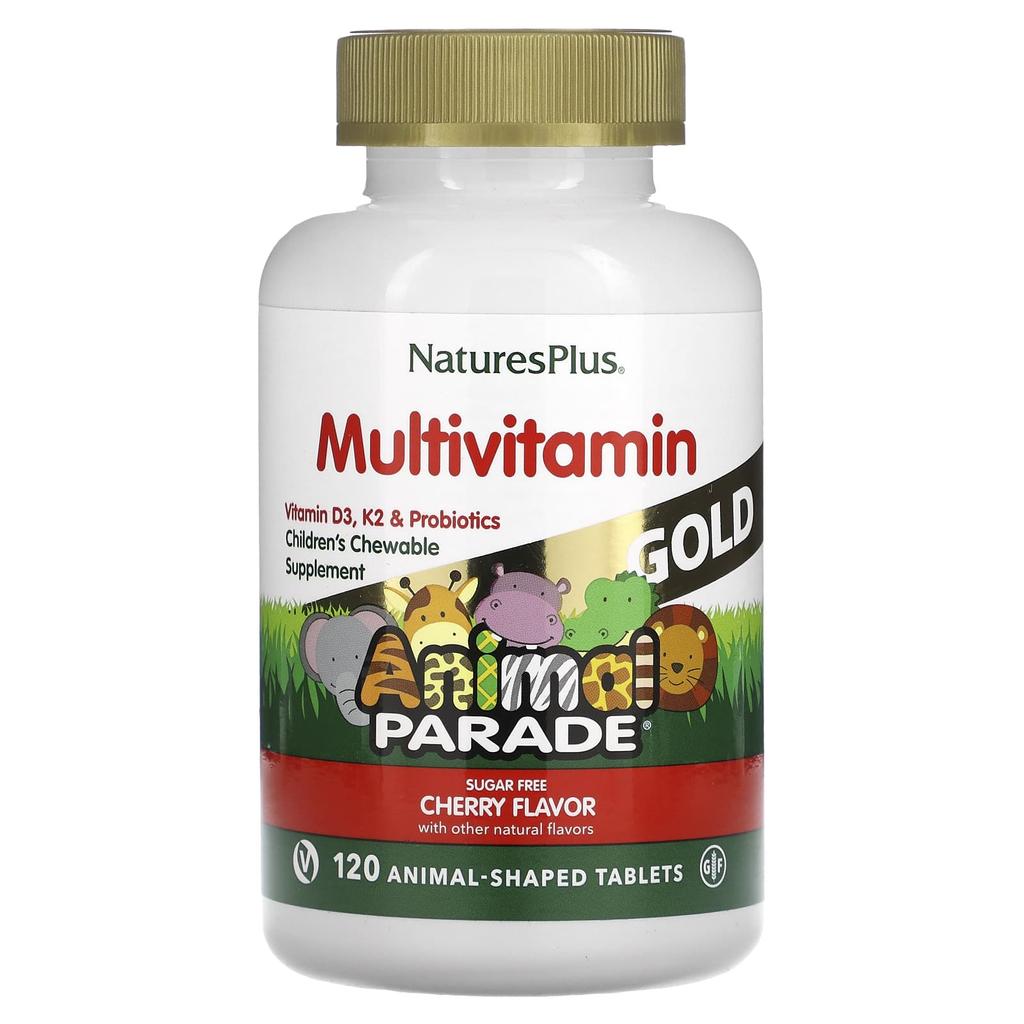 NaturesPlus Source of Life Animal Parade Gold, Детский жевательный мультивитаминный и минеральный комплекс, Натуральные вкусы, 120 таблеток в форме животных