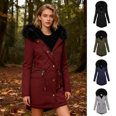Длинное зимнее пальто для женщин на флисовой подкладке, теплая пуховая куртка, парка с капюшоном, утолщенное пальто с карманами и капюшоном из искусственного меха